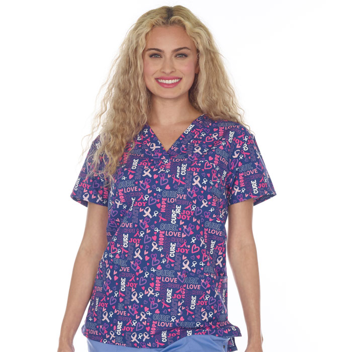 9904-2210M - Ladies 3 Pocket V-Neck Top - RIBBON COLLAGE