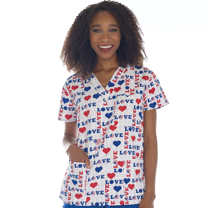 9904-3000M-Ladies-3-Pocket-V-Neck-Top-LOVE-LIBERTY