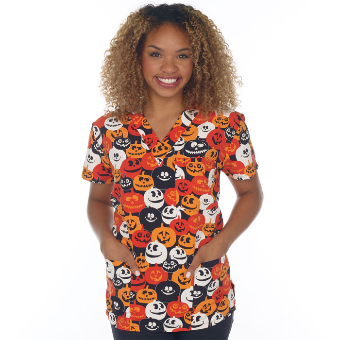 9904-3030 - Ladies 3 Pocket V-Neck Top - JACK-O-WEEN