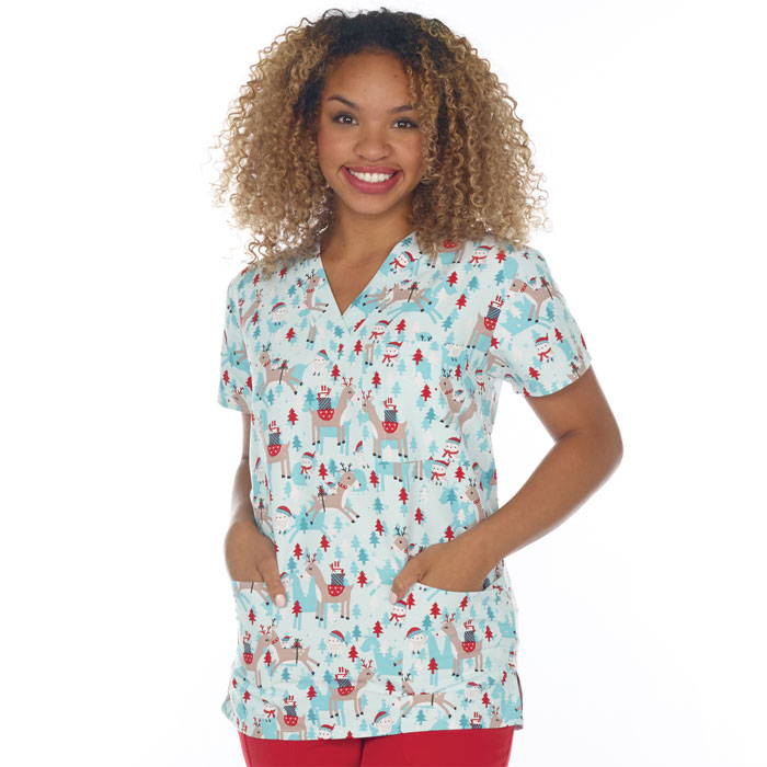 9904-3053M-Ladies-3-Pocket-V-Neck-Scrub-Top-OH-DEER