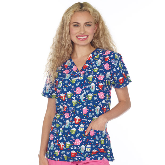 9904-3062M - Ladies 3 Pocket V-Neck Scrub Top - MOCHA ME HAPPY