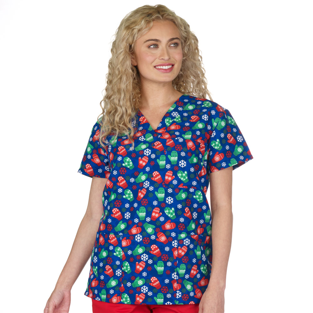 9904-3202M - Ladies 3 Pocket V-Neck Scrub Top - COZY MITTENS