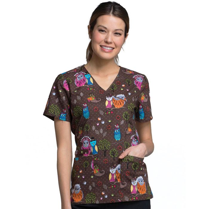Cherokee-CK614-HVHT-Mock-Wrap-Scrub-Top-Harvest-Hoot
