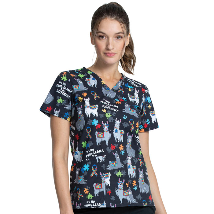 Cherokee Prints - CK651-LAMV - V-Neck Scrub Top - Llama Love