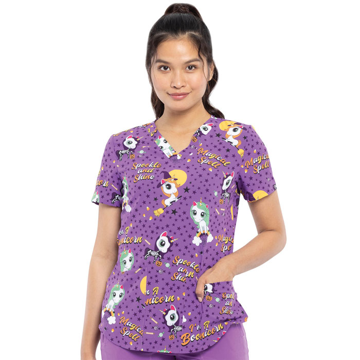 Cherokee Prints - CK662-BOIN - V-Neck Scrub Top - Boo-nicorn Magic