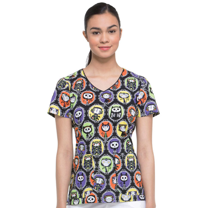 Dickies Prints - DK700-DIGA - V-Neck Top - Dia De Los Gatos