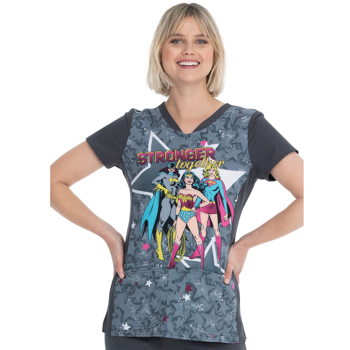 HeartSoul Prints - HS719-DMGG - V-Neck Scrub Top - Stronger Together