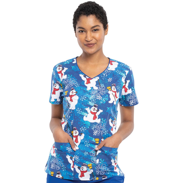 Cherokee Licensed - TF614-FRSY - V-Neck Scrub Top - Snowflake Frosty