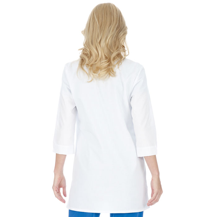 Meta Women's Notched 3/4 Sleeves Side Vent Soil Release 3 Pocket Lab Coat 15012 