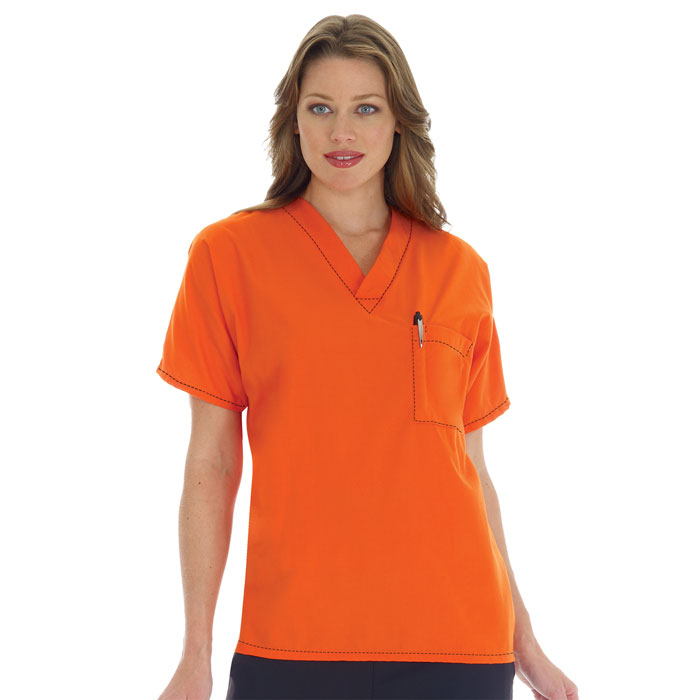 Basic Scrubs - 14006-1061 - Orange with Black Stitching - Unisex Top - Halloweeen