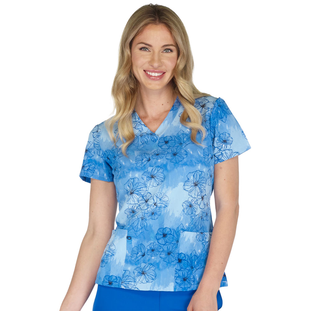 500V-1488BL-Ladies-2-Pocket-V-Neck-Top-MOUNTAIN-BLUES