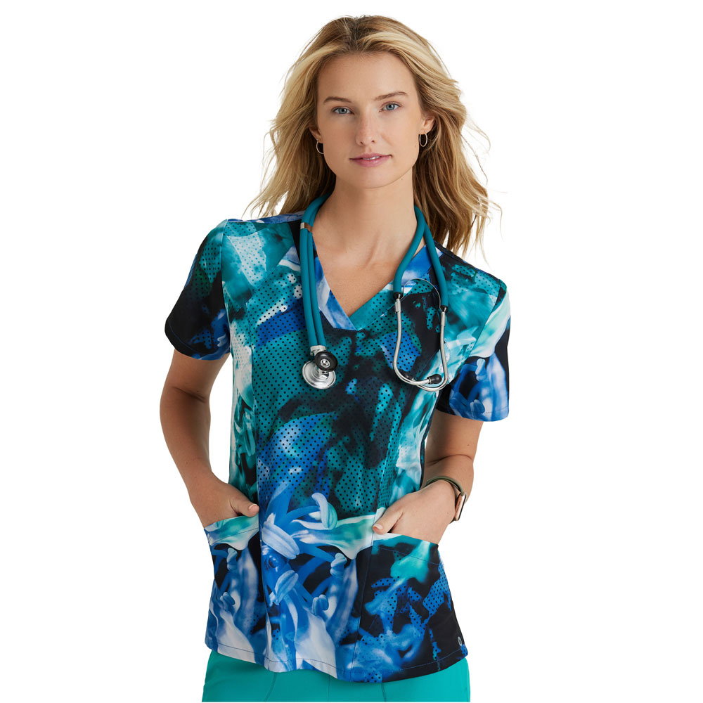 Barco One - 5107-PTRA - Womens 5 Pkt Printed V-Neck Top - PETAL RADIANCE