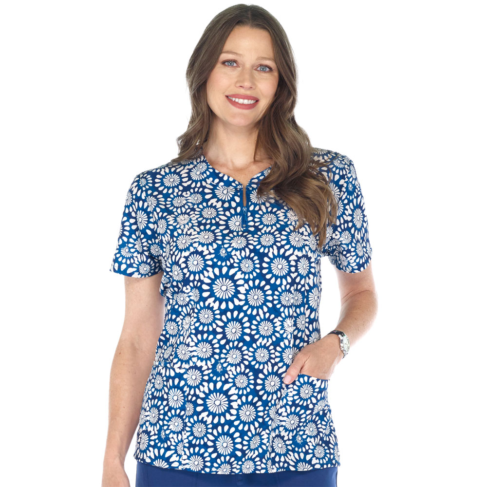 5252-3287S - Ladies Zip V-Neck Top - CARIBBEAN FLORAL