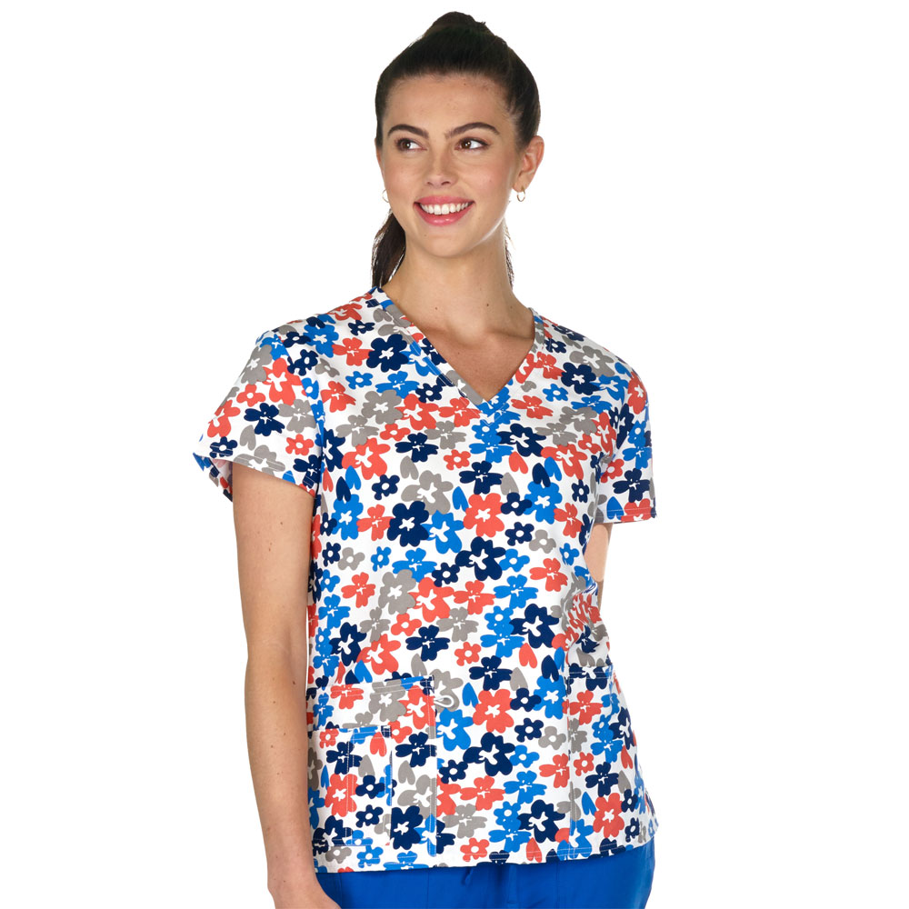 Scrubfinity-5315-3242M-Ladies-V-Neck-2-Pocket-Scrub-Top-POP-FLORA