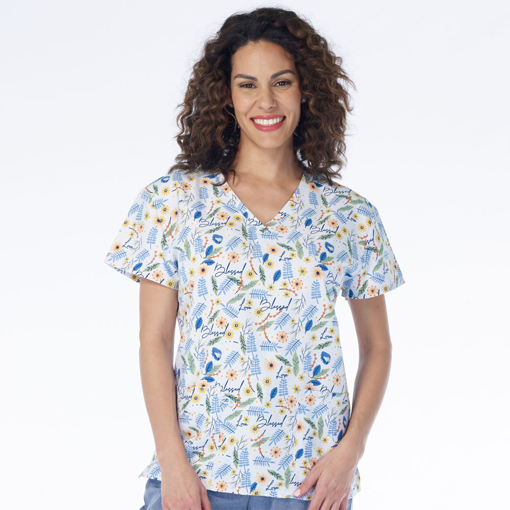 Scrubfinity - 5315-3247M - Ladies V-Neck 2 Pocket Scrub Top - BLESSED FLOR