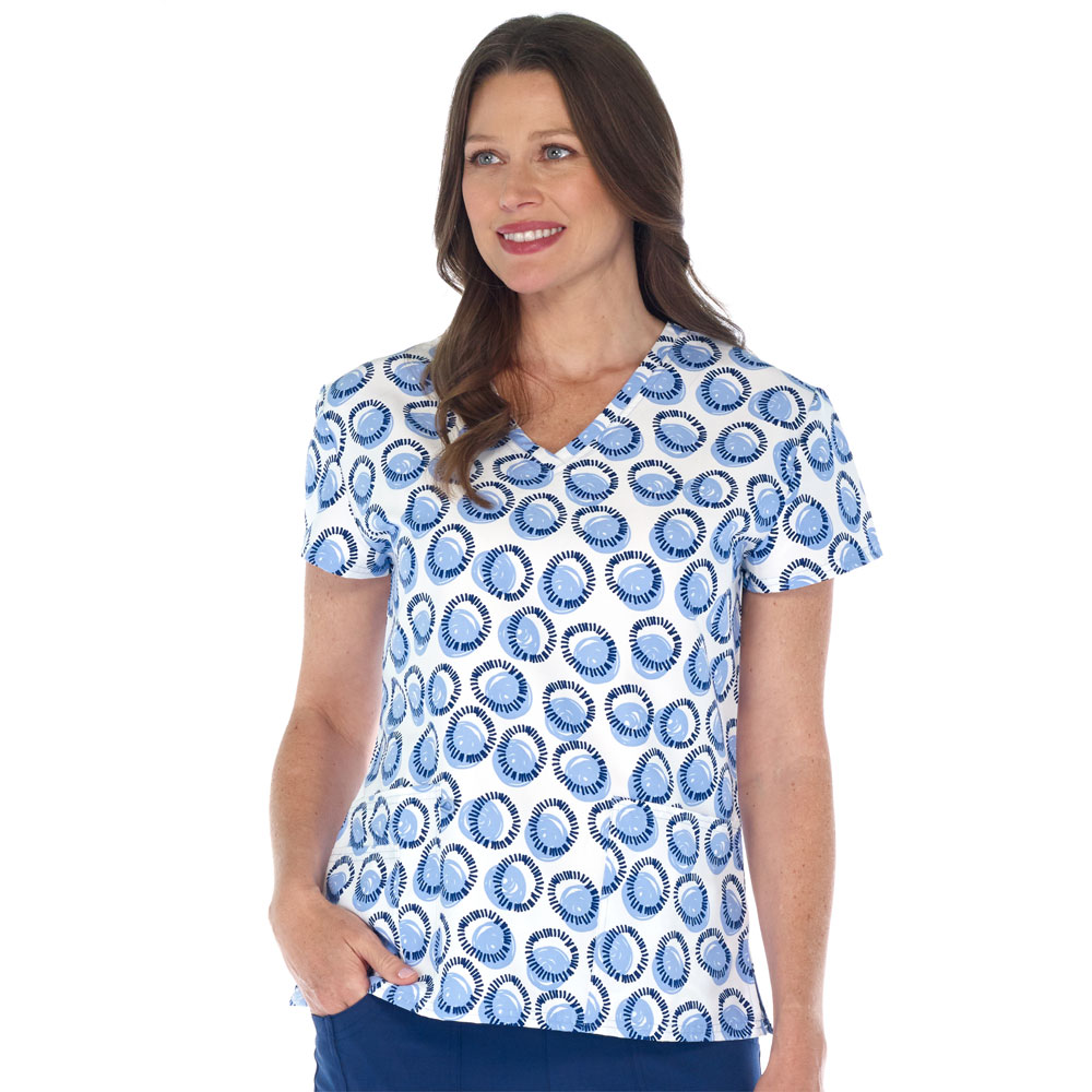 Scrubfinity-5315-3283M-Ladies-V-Neck-2-Pocket-Scrub-Top-BUBBLES