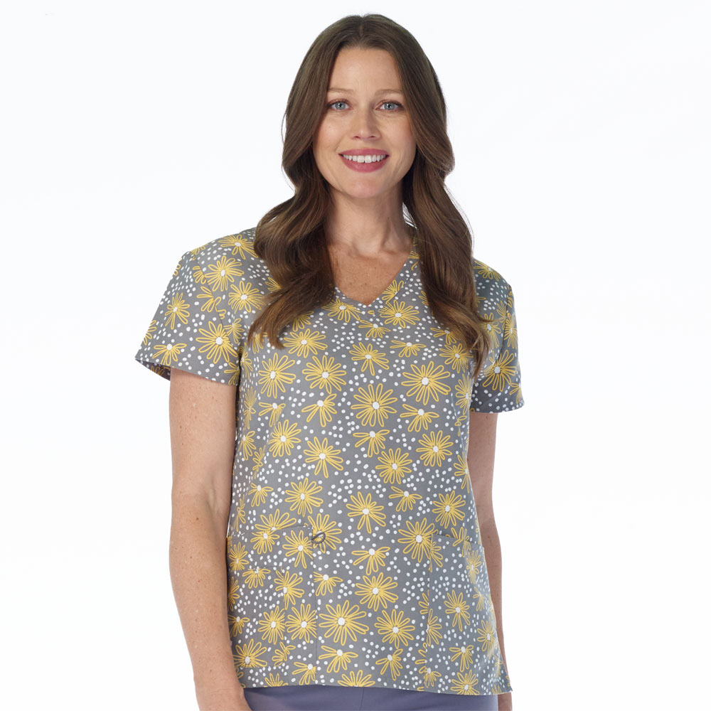 Scrubfinity-5315-3285M-Ladies-V-Neck-2-Pocket-Scrub-Top-GLOWING-DAISIES