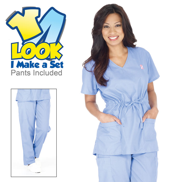 7301 46 Breast Cancer Awareness Embroidery Scrub Set
