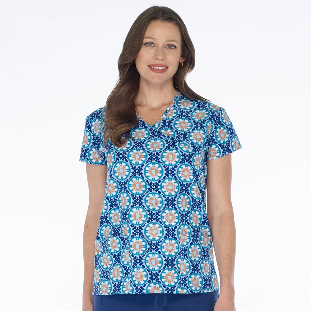 9100-3322M - Ladies Mock Wrap Top - GREEK TILES