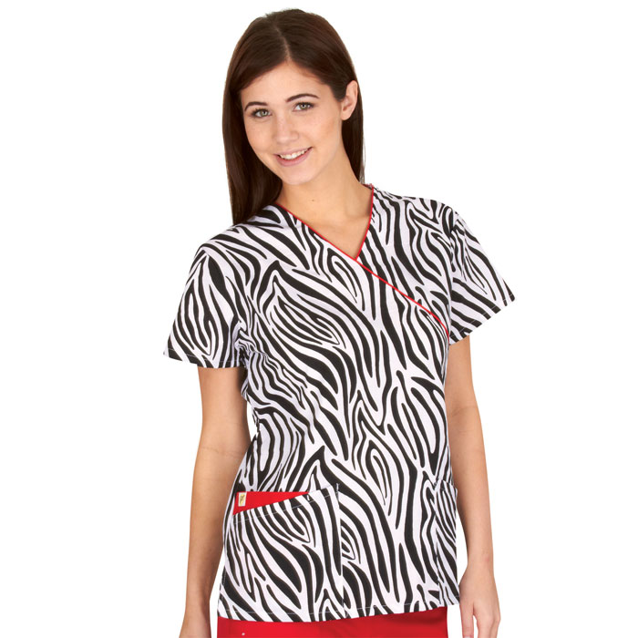 948-319 - Ladies - Zebra Print - 2 Pocket - Mock Wrap - Animal Prints