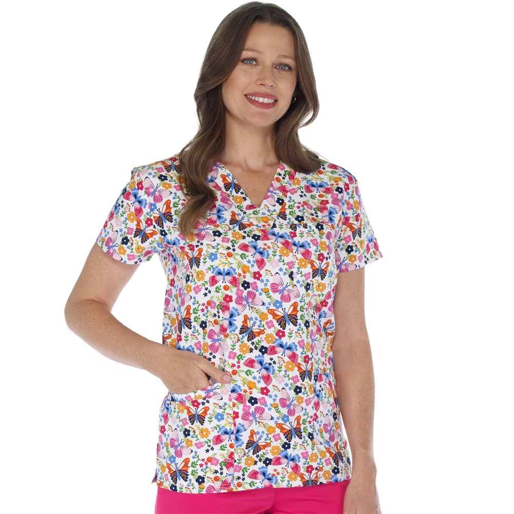 9904-3286M - Ladies 3 Pocket V-Neck Top - SPRING FLUTTER