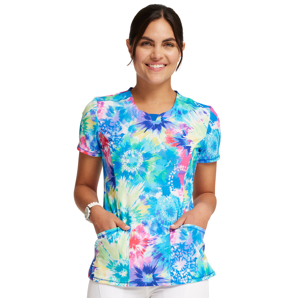 Infinity by Cherokee - CK609-TDBR - Round Neck Top - TIE DYE BURST