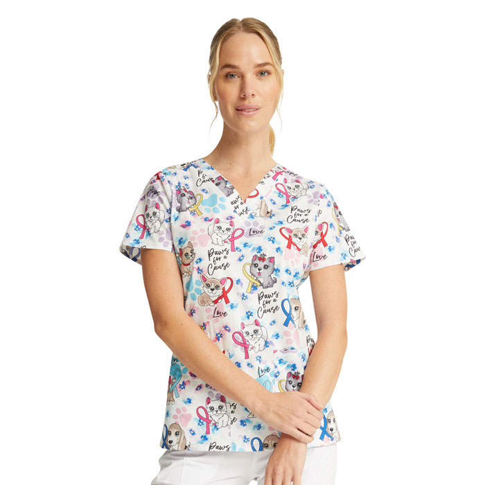 Cherokee Prints - CK616-PWFC - V-Neck Scrub Top - PAWS FOR A CAUSE