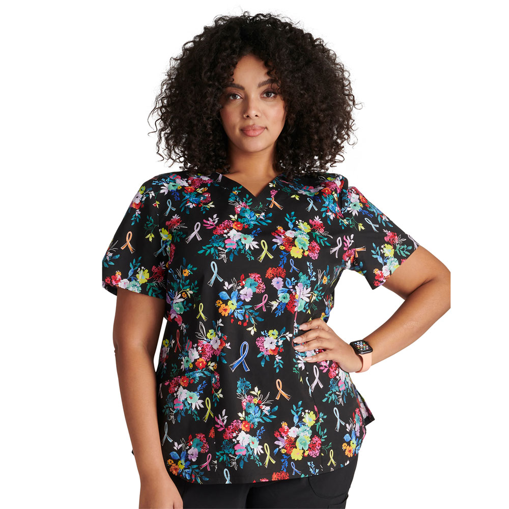 Cherokee Prints - CK652-HPBQ - V-Neck Scrub Top - Hopeful Bouquets