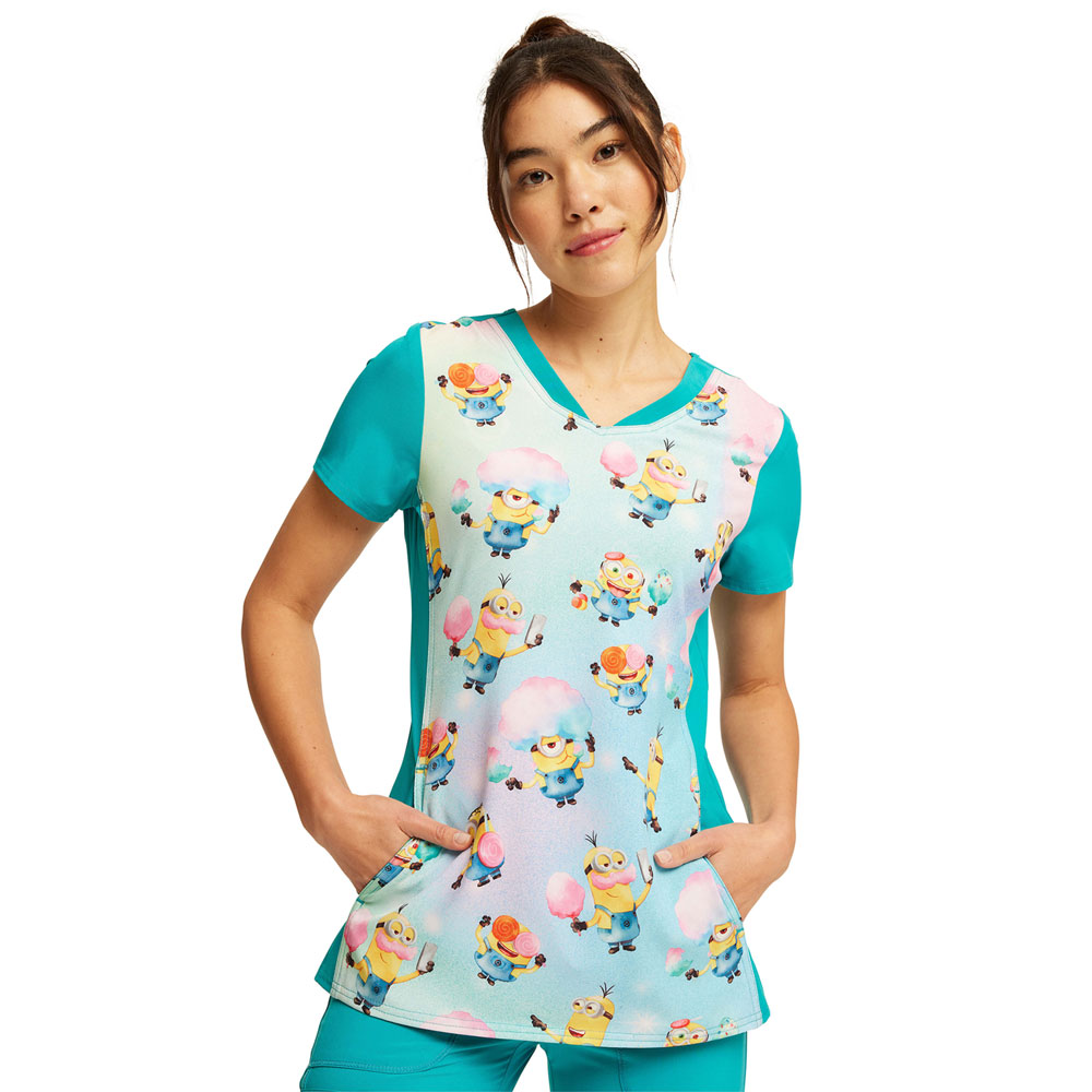 Cherokee Licensed - TF749-DPBT - V-Neck Scrub Top - HERE FOR THE CANDY