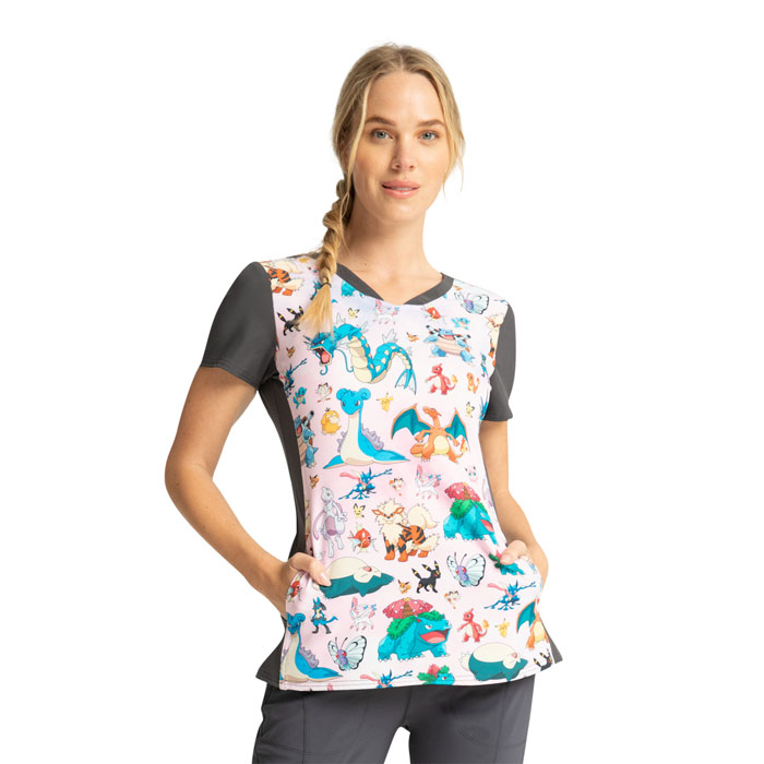 Cherokee Licensed - TF749-PMCA - V-Neck Scrub Top - POKEMON PARTY