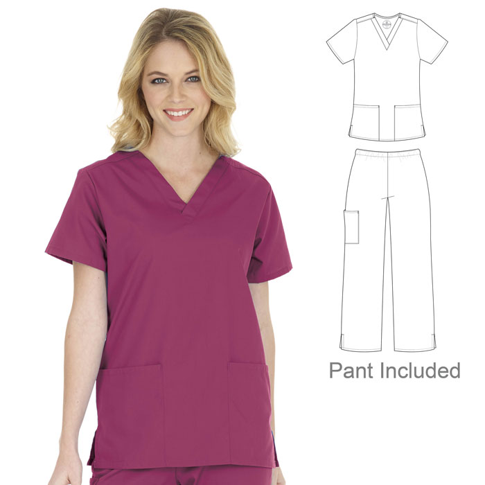 Fundamentals-14720-14700-Ladies-2-Pocket-V-Neck-Scrub-Set-V-Neck-Top-and-Cargo-Pant