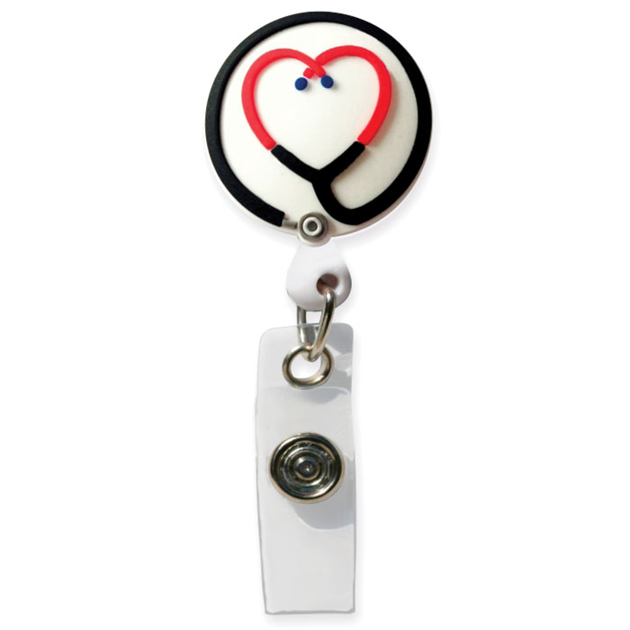 SC-073 - 3D Rubber Retractable Badge Reel - Stethoscope