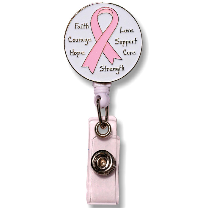 SC-401 - Enamel Retractable Badge Reel - Pink Ribbon