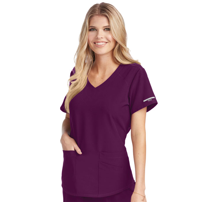 Skechers by Barco Dignity Women's 1-Pocket STRETCH Tuck In V-Neck Scrub Top,  Stretch Scrubs