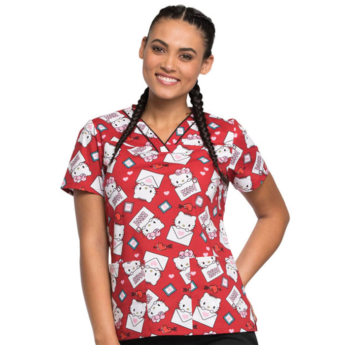 Tooniforms - TF610-HKTT - V-Neck Scrub Top - Hello Kitty Letters