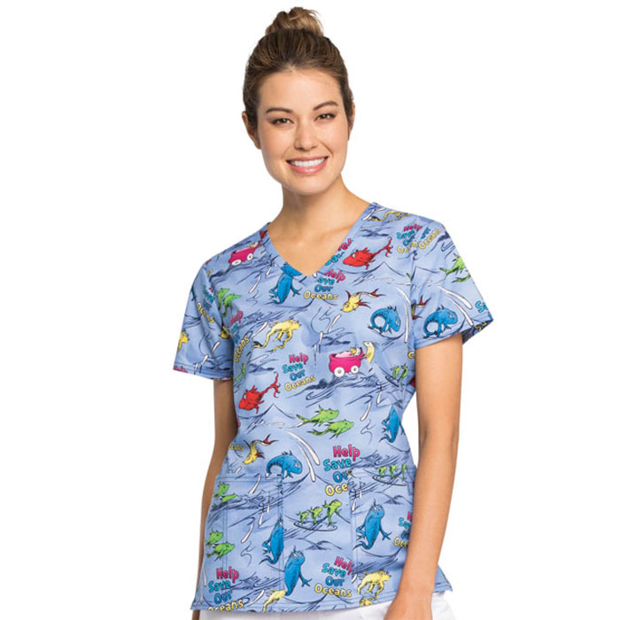 Tooniforms - TF638-SESO - V-Neck Scrub Top - Save Our Oceans