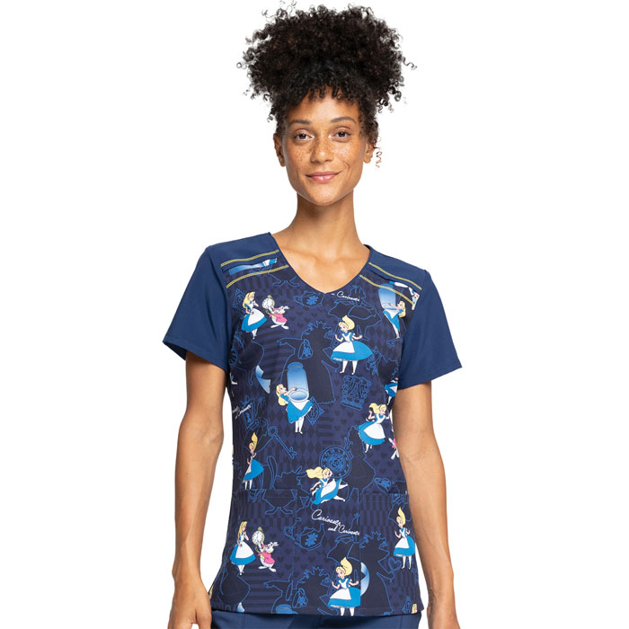 Cherokee Licensed - TF645-ALUE - V-Neck Scrub Top - Curious Events
