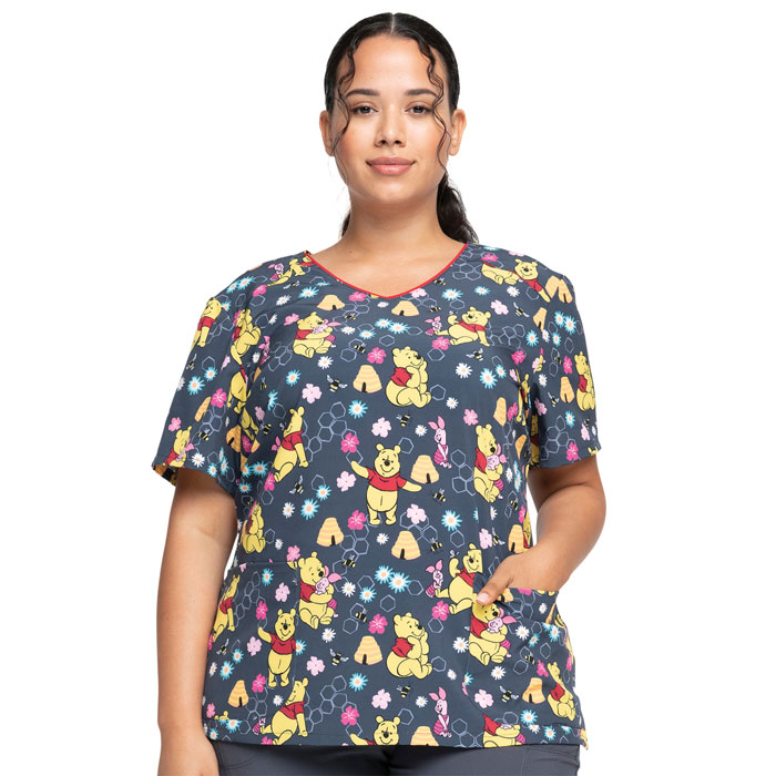 Cherokee Licensed, V-Neck Scrub Top, Bees Knees