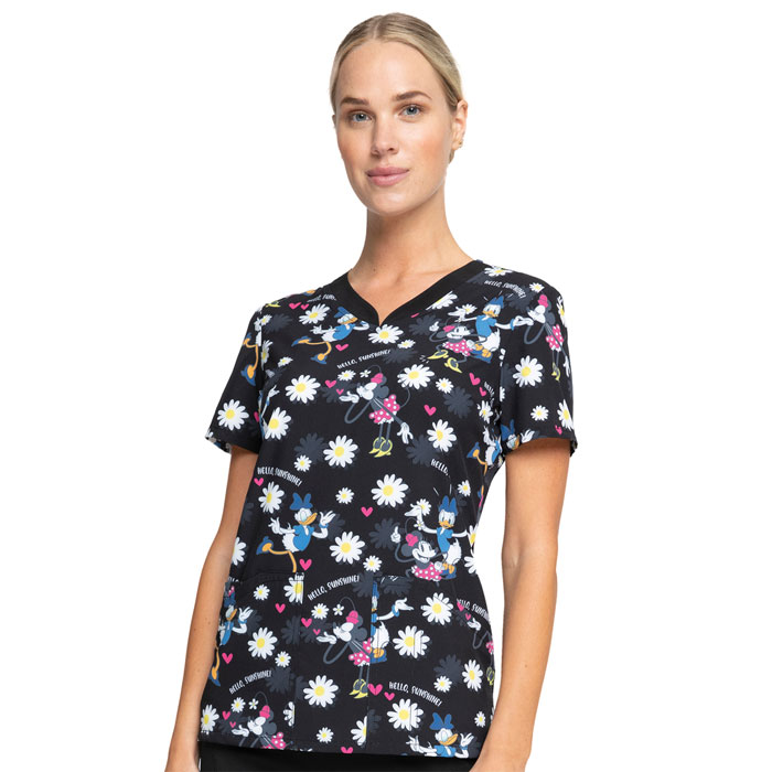 Cherokee Licensed - TF671-MKUE - V-Neck Scrub Top - Hello Sunshine