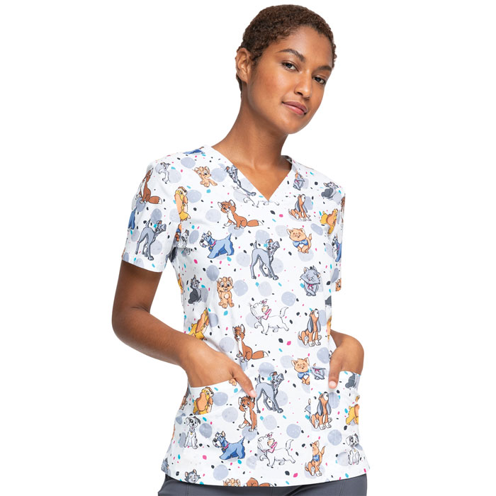 Cherokee-Licensed-TF738-LACD-V-Neck-Scrub-Top-Cats-and-Dogs