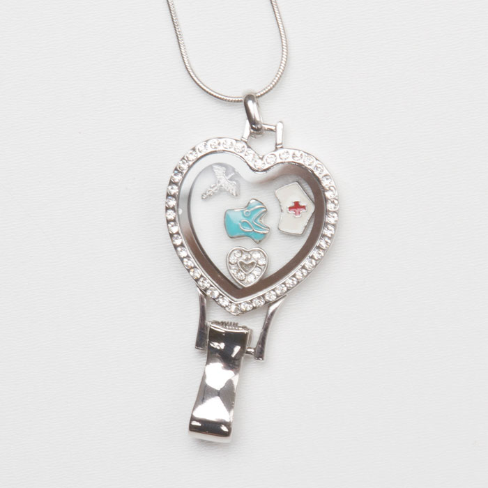 CHARMHRT - Magnetic Heart Glass Floating Charm Locket - ID Badge Holder