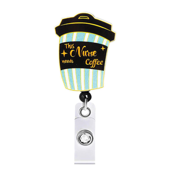 BR-COF - Retractable Badge Reel - NURSE NEEDS COFFEE