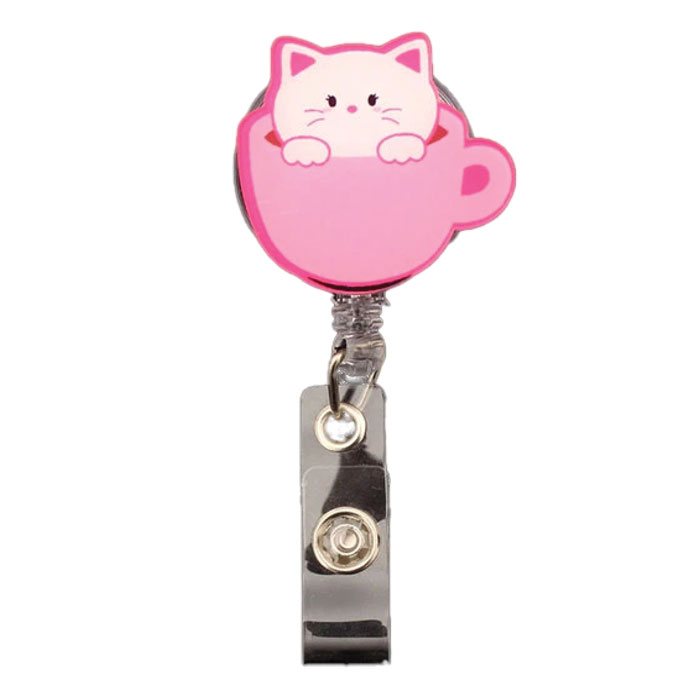 BR-PCAT - Retractable Badge Reel - Pink Cat